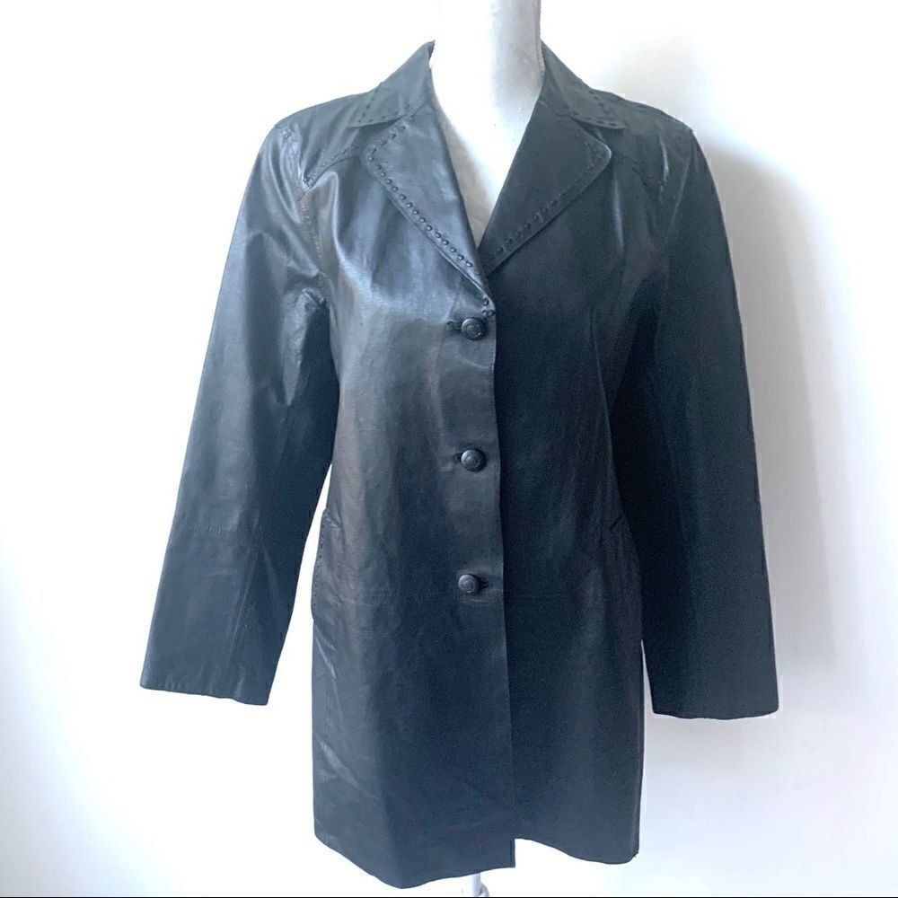 Max Studio Black Leather Jacket W/ Stitching
